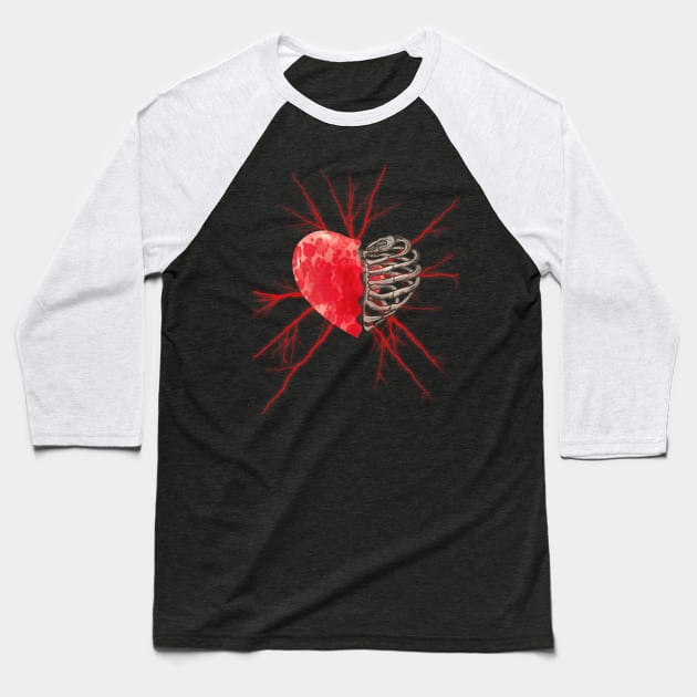 Skeleton rib heart, Broken, blood heart, watercolor design rib heart Baseball T-Shirt by Collagedream